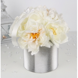 DUŻY BUKIET w srebrnym pudełku BIAŁE KWIATY lux